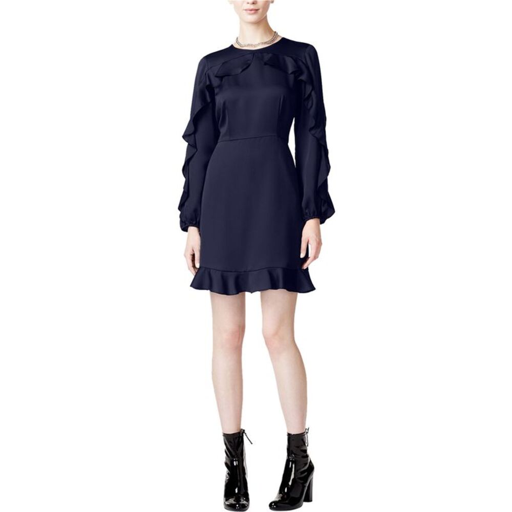 maison Jules Womens Ruffle Fit & Flare Dress, Blue, 14, DM
